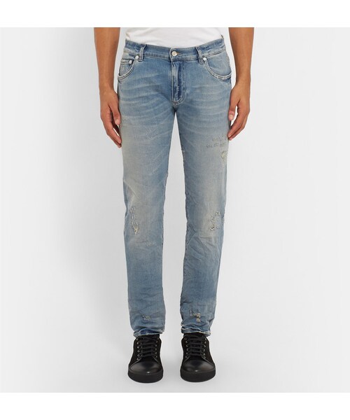 DOLCE&GABBANA（ドルチェアンドガッバーナ）の「Dolce & Gabbana Slim-Fit Distressed Stretch-Denim Jeans（デニムパンツ・メンズ・Blue・IT44/IT46/IT48/IT50/IT52/IT54）」の3枚目の写真