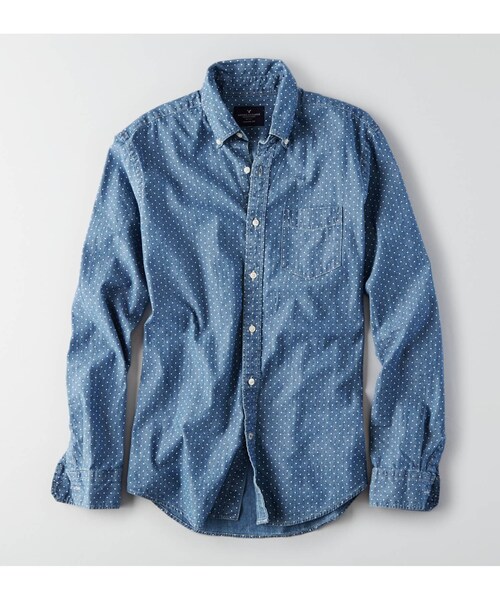 American Eagle(アメリカンイーグル)の「AEOポプリンドットシャツ(シャツ/ブラウス・メンズ・ブルー・XS/S/M/L/XL/XXL/XXXL)」の1枚目の写真