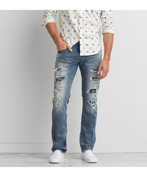 American Eagle(アメリカンイーグル)の「スリムストレートコアフレックスジーンズ(デニムパンツ・メンズ・ミディアムデストロイ・28/28/28/30/28/32/29/30/29/32/30/30/30/32/30/34/31/30/31/32/32/30/32/32/32/34/33/30/33/32/34/30/34/32/34/34/36/30/36/32/36/34/38/32/40/32)」の1枚目の写真
