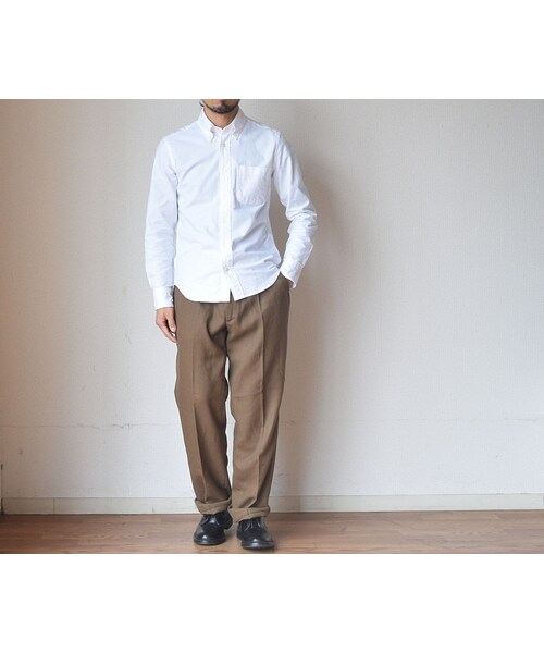 MANUAL ALPHABET（マニュアル アルファベット）の「【お取り寄せ商品】Manual alphabet マニュアルアルファベット  オックスフォードボタンダウンシャツ  ホワイト（シャツ/ブラウス・メンズ・その他）」の2枚目の写真