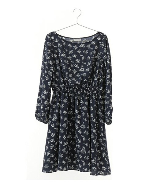 ハイウエストギャザーワンピース　トワルドジュイ柄　ブルー。.＊ サイドギャザーカットコクーンワンピース｜WOMEN｜250HSM83-427E