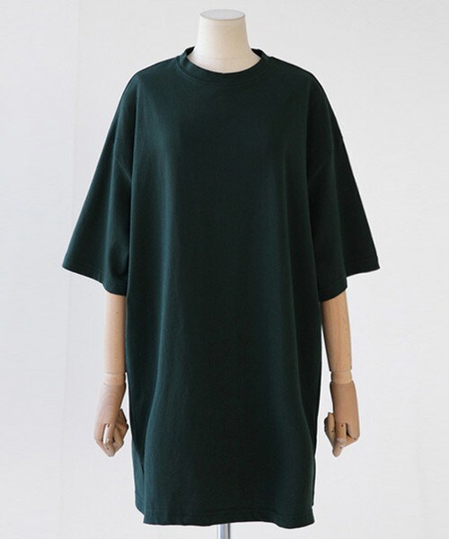 DHOLIC(ディーホリック)の「モダール素材サイドスリットハーフスリーブTシャツ(Tシャツ/カットソー・レディース・ホワイト/ディープグリーン/ブラック/マスタード・FREE)」の3枚目の写真