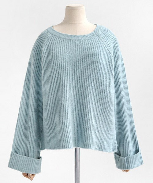 DHOLIC（ディーホリック）の「パステルカラーロールアップリブニットプルオーバー（ニット/セーター・レディース・ライトパープル/ディープスカイブルー/ピンク・FREE）」の2枚目の写真