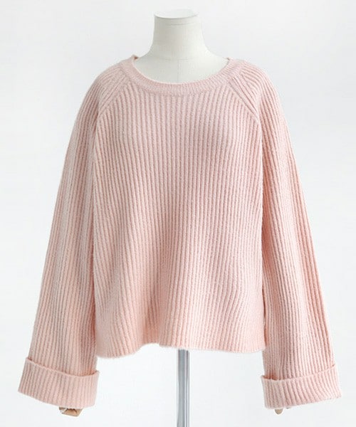 DHOLIC（ディーホリック）の「パステルカラーロールアップリブニットプルオーバー（ニット/セーター・レディース・ライトパープル/ディープスカイブルー/ピンク・FREE）」の3枚目の写真