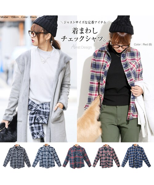 no brand（ノーブランド）の「着まわしチェックシャツ（シャツ/ブラウス・レディース・ブラック/ネイビー/ブルー/レッドA/レッドB・M）」の4枚目の写真