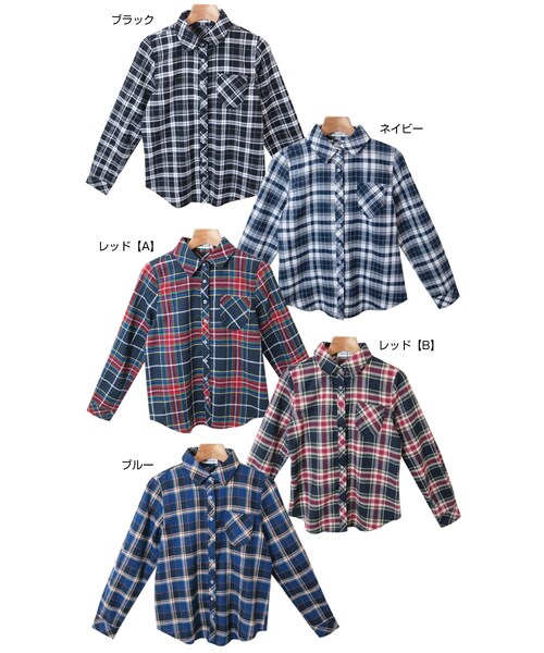 no brand（ノーブランド）の「着まわしチェックシャツ（シャツ/ブラウス・レディース・ブラック/ネイビー/ブルー/レッドA/レッドB・M）」の2枚目の写真
