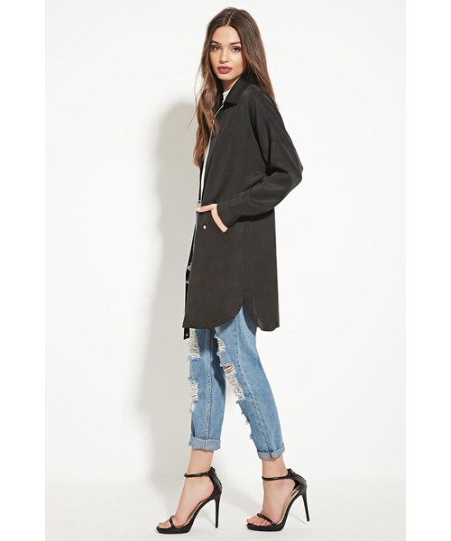 FOREVER 21(フォーエバー トゥエンティーワン)の「フラップポケットロングジャケット(ジャケット/アウター・レディース・OLIVE/BLACK・Small/Medium/Large)」の3枚目の写真