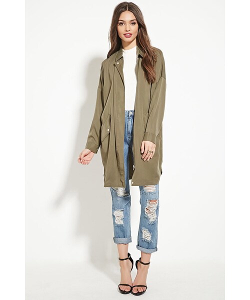 FOREVER 21(フォーエバー トゥエンティーワン)の「フラップポケットロングジャケット(ジャケット/アウター・レディース・OLIVE/BLACK・Small/Medium/Large)」の1枚目の写真
