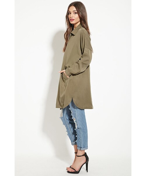 FOREVER 21(フォーエバー トゥエンティーワン)の「フラップポケットロングジャケット(ジャケット/アウター・レディース・OLIVE/BLACK・Small/Medium/Large)」の5枚目の写真