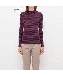 UNIQLO | WOMEN スーピマコットンボーダータートルネックT（長袖）A(トップス)