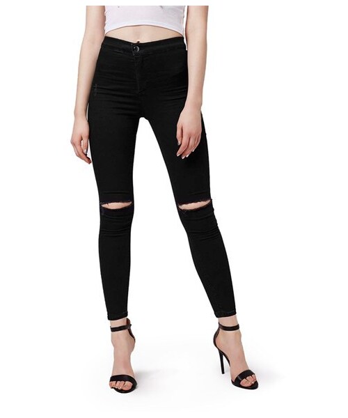 TOPSHOP(トップショップ)の「Topshop Moto 'Joni' Ripped Skinny Jeans (Black) (Petite)(デニムパンツ・レディース・Black・Petite 24 US (fits like 23)/Petite 25 US (fits like 24)/Petite 26 US (fits like 25-26)/Petite 28 US (fits like 27)/Petite 30 US (fits like 28-30)/Petite 32 US (fits like 30-31))」の1枚目の写真