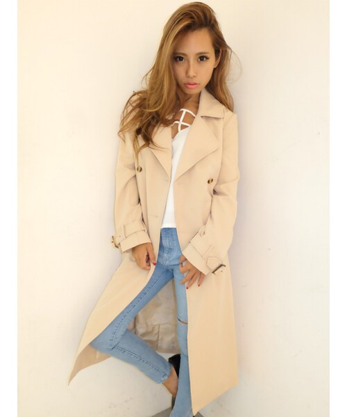 RESEXXY（リゼクシー）の「ロングマニッシュトレンチコート（ジャケット/アウター・レディース・ブラック/ベージュ・F）」の4枚目の写真