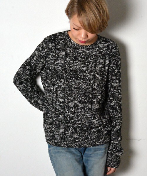 DUL DE VERRE(ダルデベール)の「ケーブルニット(ニット/セーター・レディース・ブラック/グレー・FREE)」の1枚目の写真