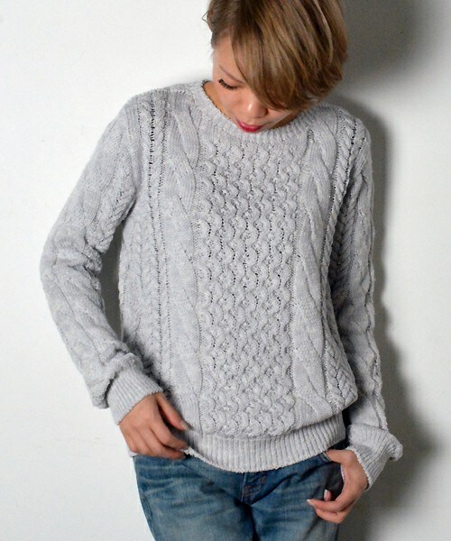 DUL DE VERRE(ダルデベール)の「ケーブルニット(ニット/セーター・レディース・ブラック/グレー・FREE)」の2枚目の写真
