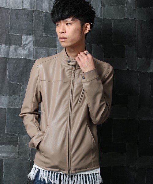 glory crew（グローリークルー）の「【2016 SS新作】シングルライダースブルゾン（ライダースジャケット・メンズ・ブラック/ベージュ/カーキ/キャメル・MEDIUM/LARGE/LL）」の5枚目の写真