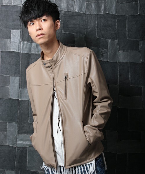 glory crew（グローリークルー）の「【2016 SS新作】シングルライダースブルゾン（ライダースジャケット・メンズ・ブラック/ベージュ/カーキ/キャメル・MEDIUM/LARGE/LL）」の6枚目の写真