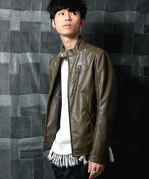 glory crew（グローリークルー）の「【2016 SS新作】シングルライダースブルゾン（ライダースジャケット・メンズ・ブラック/ベージュ/カーキ/キャメル・MEDIUM/LARGE/LL）」の3枚目の写真