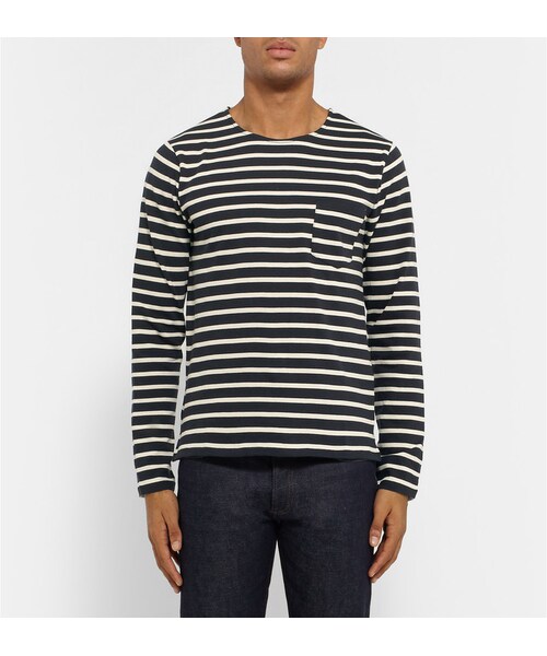A.P.C.(アーペーセー)の「A.P.C. Slim-Fit Striped Cotton-Jersey T-Shirt(Tシャツ/カットソー・メンズ・Blue・XS/S/M/L/XL)」の7枚目の写真