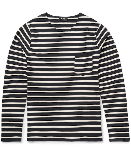 A.P.C.(アーペーセー)の「A.P.C. Slim-Fit Striped Cotton-Jersey T-Shirt(Tシャツ/カットソー・メンズ・Blue・XS/S/M/L/XL)」の1枚目の写真
