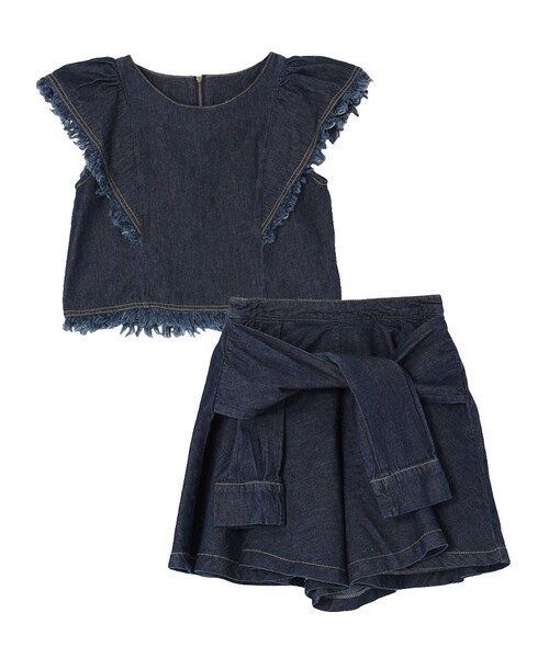 dazzlin（ダズリン）の「【sc】フリンジデニムセットアップ（ワンピース/ドレス・レディース・ホワイト/ブルー/インディゴ・S(トップス)/S(ショートパンツ)/M(トップス)/M(ショートパンツ)）」の3枚目の写真