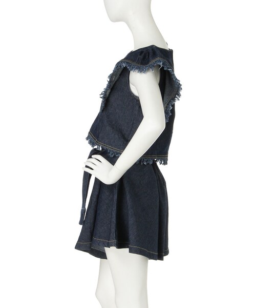 dazzlin（ダズリン）の「【sc】フリンジデニムセットアップ（ワンピース/ドレス・レディース・ホワイト/ブルー/インディゴ・S(トップス)/S(ショートパンツ)/M(トップス)/M(ショートパンツ)）」の6枚目の写真