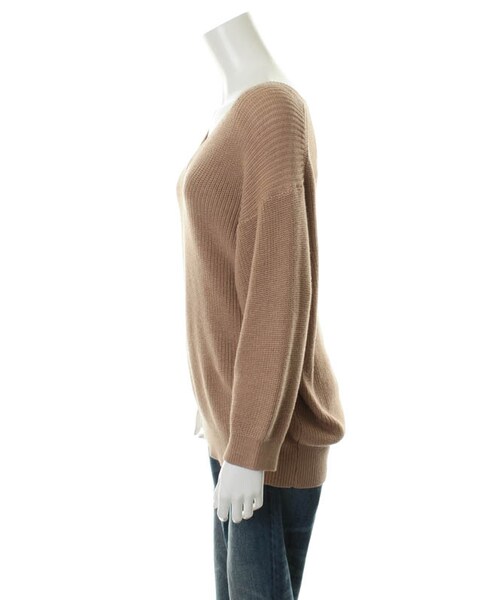 31 Sons de mode（トランテアン　ソン　ドゥ　モード）の「アゼＶネックロングプルオーバー（トップス・レディース・ライトグリーン/キャメル/オフホワイト・36）」の4枚目の写真
