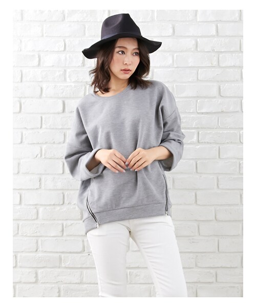 INGNI(イング)の「【春の新作】Wフェイス裾ZIP/チュニック(トップス・レディース・オフホワイト/グレー/クロ/ベージュ・M)」の1枚目の写真