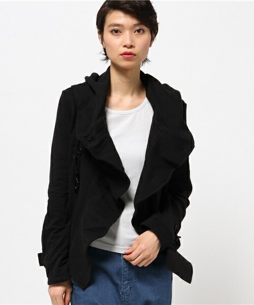 gomme（ゴム）の「フードフリルJKT（その他アウター・レディース・ブラック/ブラック×グレー/ネイビー・MEDIUM）」の7枚目の写真