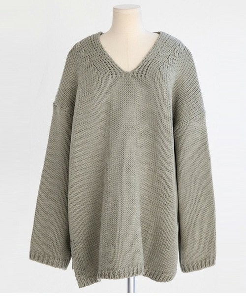 DHOLIC（ディーホリック）の「バックストラップVネックニットプルオーバー（ニット/セーター・レディース・ディープスカイブルー/ピンク/ライトカーキ/ブラック/ライトグレー・FREE）」の4枚目の写真