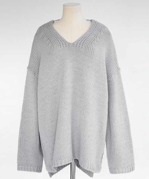 DHOLIC（ディーホリック）の「バックストラップVネックニットプルオーバー（ニット/セーター・レディース・ディープスカイブルー/ピンク/ライトカーキ/ブラック/ライトグレー・FREE）」の3枚目の写真