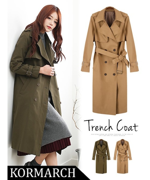 KORMARCH(コマチ)の「テーラードカラートレンチコート(トレンチコート・レディース・ベージュㅡ、カーキ・FREEサイズ)」の1枚目の写真