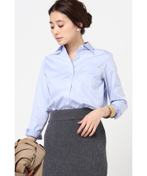 La TOTALITE（ラトータリテ）の「SOKTASスタンダードシャツ（トップス・ホワイト/ネイビー B/ブルー A・36/38/40）」の3枚目の写真