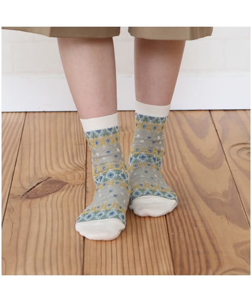 靴下屋（クツシタヤ）の「ボヘミアン幾何学ドットリンクスジャカード（ソックス・靴下・レディース・オフホワイト/グレー/クロ/クリーム/ダルミント/ネイビー・22.0～24.0cm）」の8枚目の写真