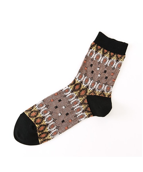 靴下屋（クツシタヤ）の「ボヘミアン幾何学ドットリンクスジャカード（ソックス・靴下・レディース・オフホワイト/グレー/クロ/クリーム/ダルミント/ネイビー・22.0～24.0cm）」の2枚目の写真