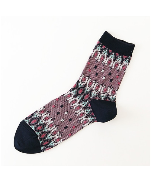 靴下屋（クツシタヤ）の「ボヘミアン幾何学ドットリンクスジャカード（ソックス・靴下・レディース・オフホワイト/グレー/クロ/クリーム/ダルミント/ネイビー・22.0～24.0cm）」の4枚目の写真