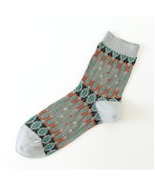 靴下屋（クツシタヤ）の「ボヘミアン幾何学ドットリンクスジャカード（ソックス・靴下・レディース・オフホワイト/グレー/クロ/クリーム/ダルミント/ネイビー・22.0～24.0cm）」の3枚目の写真
