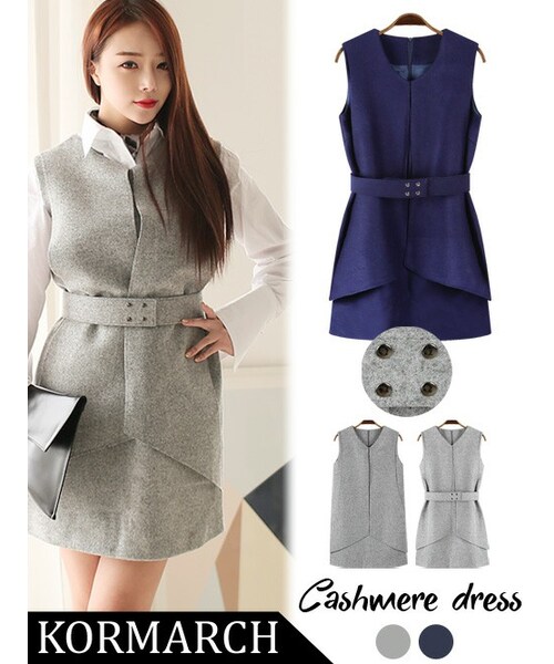 KORMARCH(コマチ)の「コンパクトウールカシミヤワンピース(ドレス・レディース・グレー・FREEサイズ)」の1枚目の写真