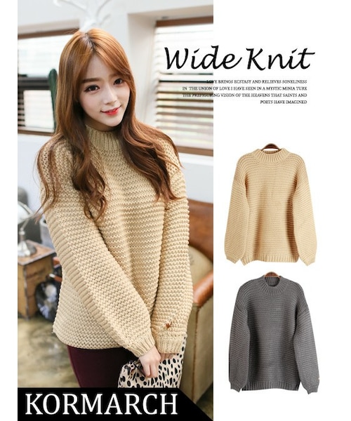 KORMARCH(コマチ)の「ワッフル編みで仕上げたワイドニット(ニット/セーター・レディース・チャコール・FREEサイズ)」の1枚目の写真