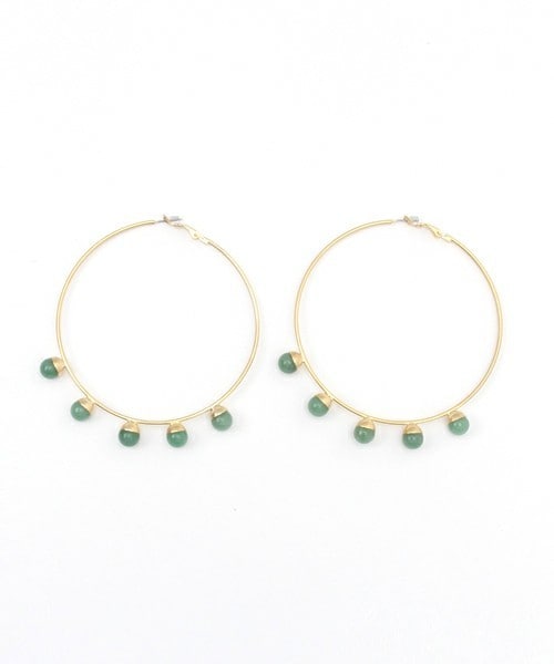 mame（マメ）の「mame アベンチュリンフープピアス（ピアス（両耳用）・レディース・ブラック/ライトグリーン・FREE）」の2枚目の写真