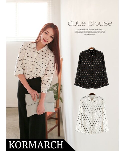KORMARCH(コマチ)の「シンプルなニュアンスブラウス(シャツ/ブラウス・レディース・ブラック,アイボリー・FREEサイズ)」の1枚目の写真