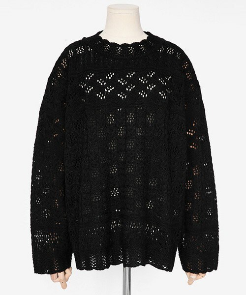DHOLIC（ディーホリック）の「スカラップネックレースパターンニットプルオーバー（ニット/セーター・レディース・ライトパープル/アイボリー/ブラック・FREE）」の3枚目の写真