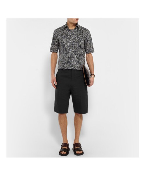 LANVIN（ランバン）の「Wide-Leg Cotton And Silk-Blend Shorts（パンツ・メンズ・Black）」の2枚目の写真