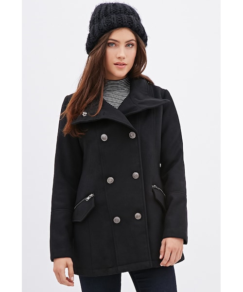 FOREVER 21(フォーエバー トゥエンティーワン)の「ダブルブレストピーコート(ジャケット/アウター・レディース・BLACK・Medium)」の1枚目の写真