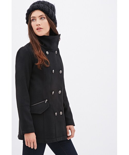 FOREVER 21(フォーエバー トゥエンティーワン)の「ダブルブレストピーコート(ジャケット/アウター・レディース・BLACK・Medium)」の2枚目の写真