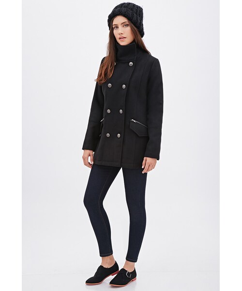 FOREVER 21(フォーエバー トゥエンティーワン)の「ダブルブレストピーコート(ジャケット/アウター・レディース・BLACK・Medium)」の4枚目の写真