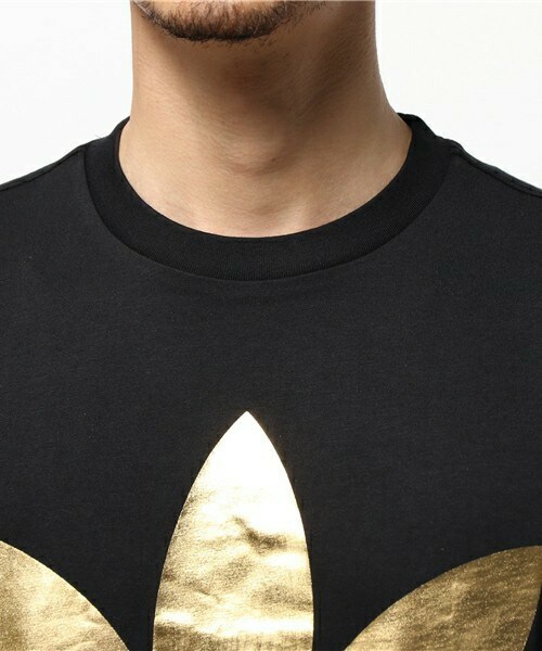 adidas アディダス 両面プリント Tシャツ　90s　トレフォイルロゴ　黒金 90s adidas トレフォイルロゴ両面デザインTシャツ | RIDDLE clothing