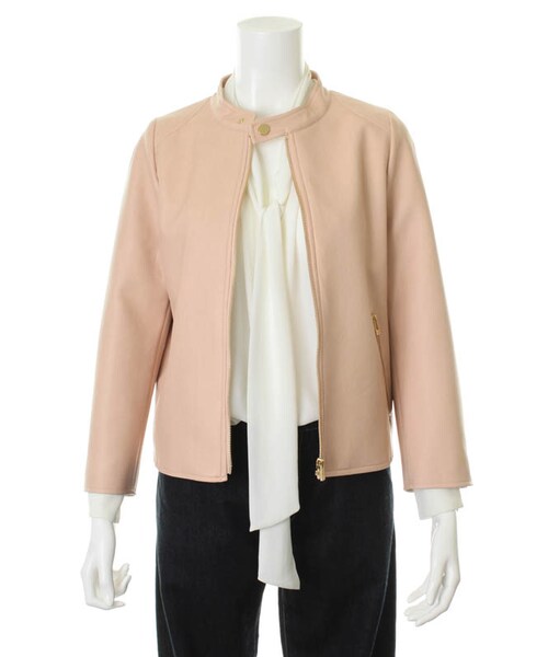 31 Sons de mode（トランテアン　ソン　ドゥ　モード）の「フェイクレザーシングルライダース（ジャケット/アウター・レディース・ベージュ/ピンク/サックスブルー・36/38）」の3枚目の写真