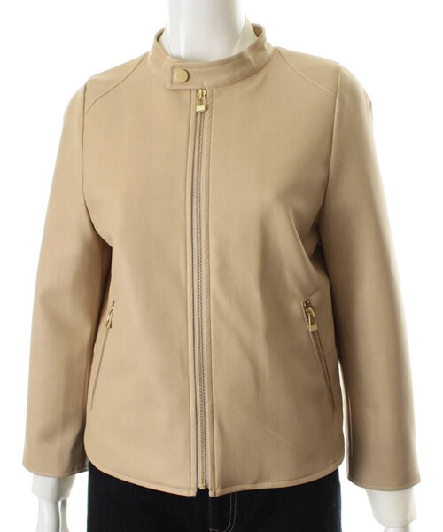 31 Sons de mode（トランテアン　ソン　ドゥ　モード）の「フェイクレザーシングルライダース（ジャケット/アウター・レディース・ベージュ/ピンク/サックスブルー・36/38）」の7枚目の写真