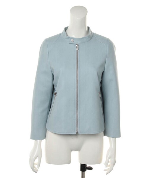 31 Sons de mode（トランテアン　ソン　ドゥ　モード）の「フェイクレザーシングルライダース（ジャケット/アウター・レディース・ベージュ/ピンク/サックスブルー・36/38）」の2枚目の写真