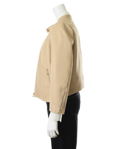 31 Sons de mode（トランテアン　ソン　ドゥ　モード）の「フェイクレザーシングルライダース（ジャケット/アウター・レディース・ベージュ/ピンク/サックスブルー・36/38）」の5枚目の写真